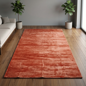 One of the Kind Indian Modern Design Hand-Knotted Oriental Rug <b>Red</b> Natural <b>Wool</b> and Silk 8'0 X 5'0 - Product Image 3