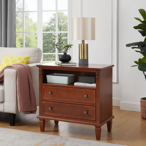 Open Space 2 <b>Drawer</b> Nightstand with Charging Station Farmhouse Style End Table with USB Ports and Outlets Fluted Design - Product Image 3