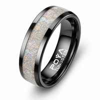 8mm Schwarzer Wolframcarbid-Ring mit Weißer Staub-Einlage Polierte Kanten Komfortabler Sitz Herren Ehering Verlobungs- und Jubiläumsring