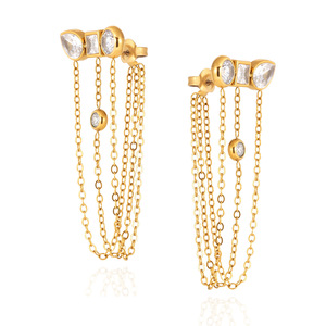 MICCI Nuovi Arrivi <span class=keywords><strong>Orecchini</strong></span> a Catena Lunga con Zirconi Raffinati per Donna in Acciaio Inossidabile Placcato Oro 18K Anti-Ossidazione - Product Image 2