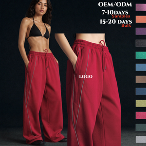 8051 Custom Vintage Y2K Streetwear Womens Baggy Sweatpants High Quality Contrast Seam Wide Leg Heavy Cotton Loose Jogger Pants - Product Image 1
