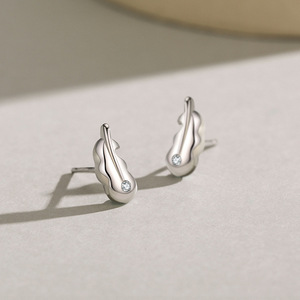 Boucles d'oreilles en argent sterling S925 avec zircone ronde, version cuivre personnalisable, inspiration naturelle, feuille, cadeau créatif pour femmes - Product Image 4