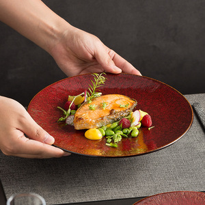 Luxury Ceramic Tableware Plates <strong>Set</strong> for Hotel Restaurant 8 Inch Glossy <strong>Red</strong> Glaze Western Steak <strong>Dinner</strong> Plate - Product Image 2