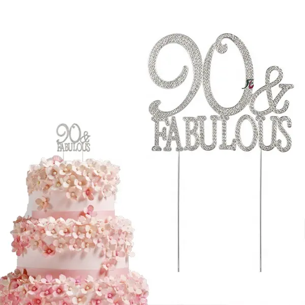 Decoración personalizada para tarta de 90 cumpleaños, decoración acrílica de 90 diamantes de imitación para hombres y mujeres, suministros para fiestas, Celebración del 90 Aniversario