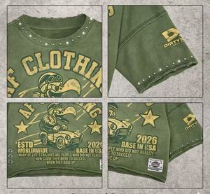 T-shirt Personalizzata Stampata 100% Cotone con Strass, Effetto Invecchiato, Lavaggio Vintage, Stile Streetwear Pesante per <span class=keywords><strong>Uomo</strong></span>, Look Retrò - Product Image 3