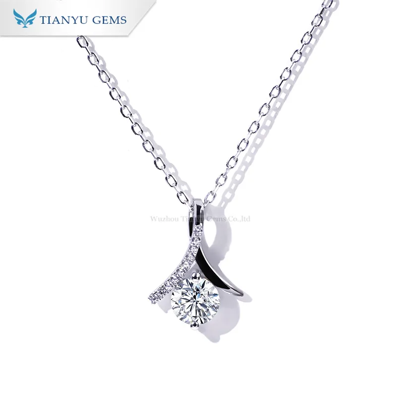 Tianyu Gems Fine Jewelry S925 Sterling 18K Gold Plated White Moissanite Pendant Sliver Necklace