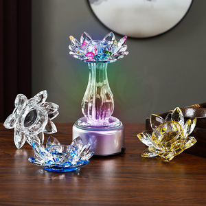 Crystal Glass Lotus <b>Candlestick</b> Holder With Rotating Color Light Base For Home Decoration - Product Image 1