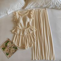 Pyjamas en modal pour femmes, doux, été, vente chaude, couleur unie, délicats, raffinés, à volants, chemises de nuit décontractées, vêtements de maison