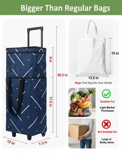 Portable Foldable <b>Trolley</b> Shopping Cart Bag Reusable Rolling Shopping Bag 2 Wheels for Supermarket <b>Vegetables</b> Made Durable bag - Product Image 3