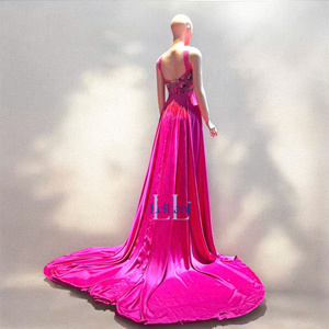 Vestido de Seda con Mangas Regulares para Mujer, Decoración de Pedrería de Alta Gama, Cómodo, Transpirable, Elegante y Lujoso para Fiestas de Invierno - Product Image 5