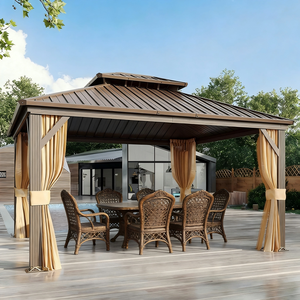 Gazebo permanent à double <span class=keywords><strong>toit</strong></span> rigide en aluminium avec moustiquaire et parois latérales pour l'intimité, structure métallique, 14' x 24' - Product Image 2
