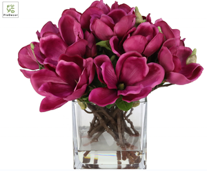 Arreglo Floral de Magnolia Artificial Personalizado de Alta Calidad <span class=keywords><strong>con</strong></span> Jarrón Cuadrado y Agua para Decoración del Hogar y Hoteles - Product Image 6