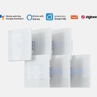 Interrupteur mural tactile intelligent Zigbee 3.0 monophasé 10A avec panneau en verre trempé blanc, gris, or, noir, compatible UK/EU, neutre, pour éclairage intelligent