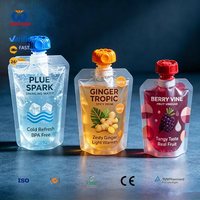 Pochette souple transparente personnalisée avec bec verseur, qualité alimentaire |   Sachet de recharge transparent pour liquides, idéal pour les jus de fruits