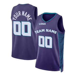 Personal isierung Charlotte US-Team All Style Günstige Blau Lila Streifen Stil Custom Stitched/Hot Press Basketball Jersey - Product Image 4