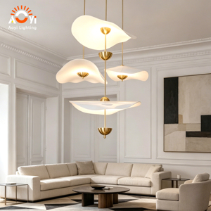 Lampadario Personalizzato a Foglia di Loto Grande, Lampada a Sospensione Moderna a 3 Teste per Hall di Hotel e Ville di Lusso - Product Image 2