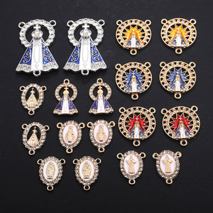 Nouveau connecteur de chapelet religieux rétro incrusté de diamants Notre-Dame de Guadalupe, accessoires de bijoux à goutte d'huile unilatérale - Product Image 1