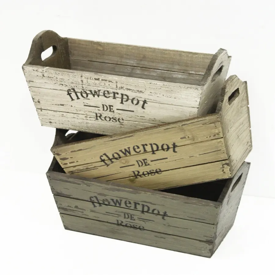 Luckywind – ferme rustique, décor de maison et de jardin, Shabby Chic, "pot de fleurs de rose", boîte de jardinière de fleurs en bois rustique