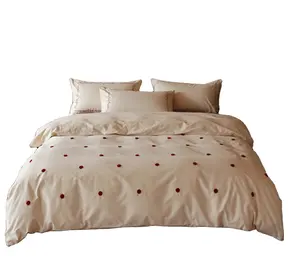 light luxury Simple polka dots 100 count pure cotton Brushed four-piece set 100% cotton quilt cover sheets and bedding