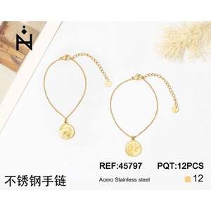 Bracelet en acier inoxydable avec pendentif pièce de monnaie dorée, chaîne réglable, bijoux pour femme - Product Image 1