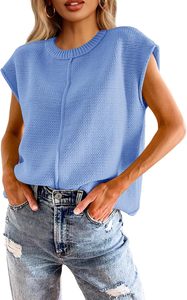 Hot Bán Crew Cổ Không Tay Rắn Dệt Kim Vest Lỏng Phụ Nữ Không Tay Áo Thun Cho Mặc Giản Dị Và Lớp Phong Cách Thời Trang - Product Image 4