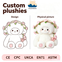Boneka Domba Lucu Berbunga dengan Topi dan Buket, Figur Boneka Lembut untuk Hadiah Ulang Tahun Anak