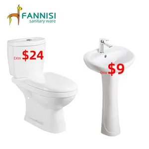 Cheap factory price ceramic sanitary two pieces toilet commode with pedestal basin set