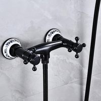 Mitigeur de baignoire noir rétro en laiton avec douchette à main