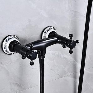 <span class=keywords><strong>Mitigeur</strong></span> <span class=keywords><strong>de</strong></span> baignoire noir rétro en laiton avec douchette à main - Product Image 4