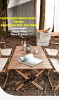 Ensemble table et chaises de camping pliantes en aluminium léger, table de pique-nique portable, finition imitation bois, pour extérieur, plage, voyage, repas en plein air