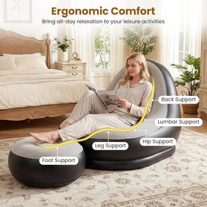 Foldable PVC Outdoor <b>Inflatable</b> Sofa Chair Flocked Home Lounger Portable Lazy-Day Couch with <b>Footstool</b> - Product Image 2