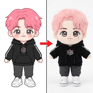 Boneka Kpop Plush Kustom dari Gambar Unik, Rambut Lembut, Pakaian Kasual Bordir, Kreasi Pakaian Jalanan Lengkap - Product Image 1