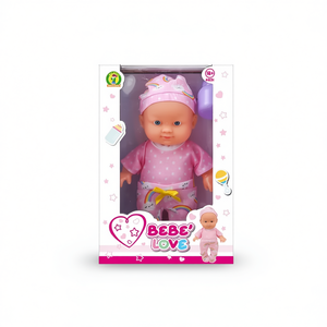 Poupée bébé BEBE' LOVE 24 cm, tenue rose avec chapeau et biberon pour les jeux d'enfants - Product Image 2