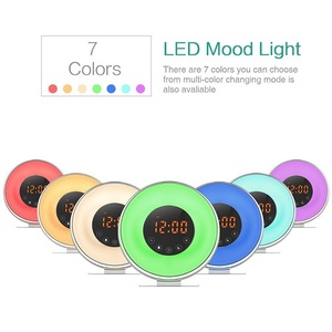 Đồng hồ kỹ thuật số âm thanh tự nhiên FM Đài phát thanh đồng hồ báo thức với Acrylic trường hợp kim loại đứng <span class=keywords><strong>7</strong></span> Màu ánh sáng mặt trời mọc Đồng hồ báo thức thức dậy ánh sáng - Product Image 2