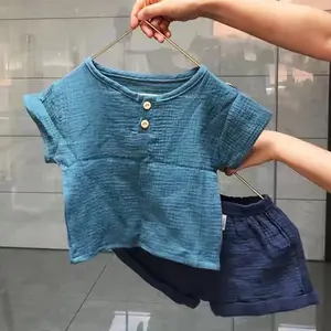 Green Horizon Ins Hot Sale Summer Simple Baby Cotton Yarn Light Breathable Suit Boy Baby Clothes Set Children's Clothing
