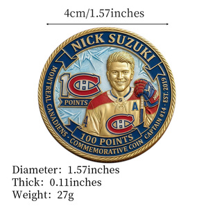 Pièce commémorative Suzuki 100 points, en relief coloré, artisanat métallique, souvenir pour les fans de hockey - Product Image 4
