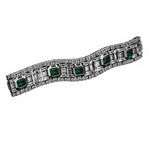 925 Sterling <b>Silver</b> <b>Bracelet</b> Emerald Cut Green Stone <b>Bangle</b> Round Brilliant Diamond Style Fine Jewelry - Product Image 1