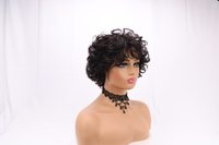 Harga Grosir Mesin Hitam Alami Membuat Gelombang Pixie Potongan Pendek Wig Rambut Manusia Brasil Wig