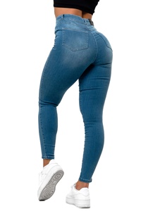 Jeans bleu clair <span class=keywords><strong>taille</strong></span> <span class=keywords><strong>haute</strong></span> pour <span class=keywords><strong>femme</strong></span>, style tendance, logo personnalisé, tissu extensible, denim, pantalon crayon, jeans serrés - Product Image 2