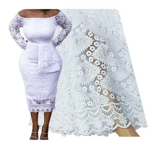 Элегантные Дешевые африканские блестки AF, чисто белые кружевные ткани для рынка Ганы и Лагоса