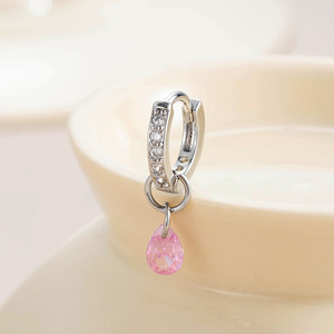 8mm Drop Dangle Zircon <b>Hoop</b> Earrings for Women | Small Huggie Ear Cuff with Teardrop Crystal Pendant | <b>Cartilage</b> Earring - Product Image 5