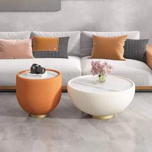 Juego de Mesa de Centro Moderno y Minimalista con Patas Doradas Resistentes, Superficie de Mármol y Funciones de Encaje, para Sala de Estar - Product Image 2