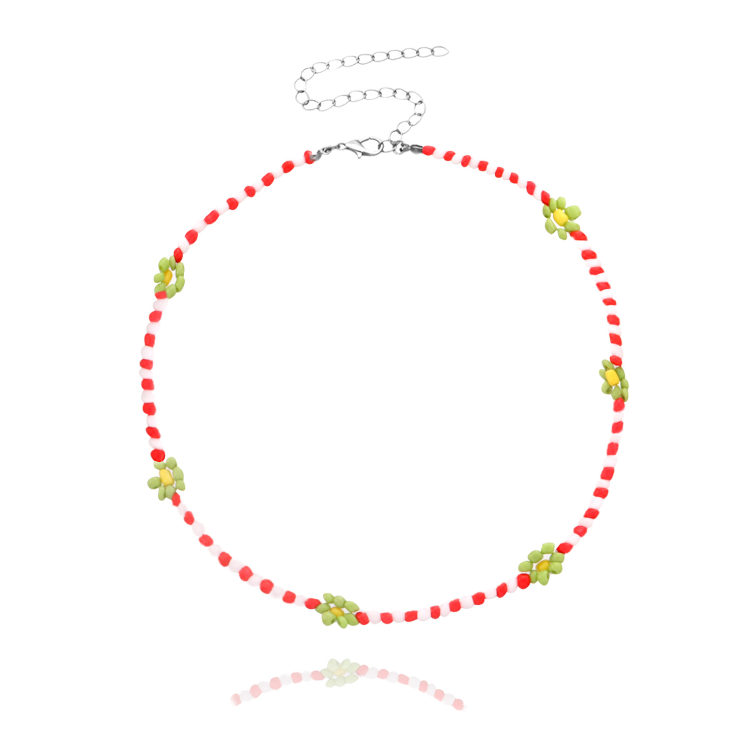 13 perles de riz rouge fleurs vertes