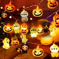 Guirlandes lumineuses LED d'Halloween, lumières féériques à piles, citrouille, momie, chat, fantôme, faciles à accrocher, décoration d'ambiance effrayante pour intérieur et extérieur