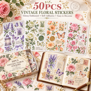 Autocollants floraux vintage personnalisés, 50 pièces, étiquettes brillantes en <span class=keywords><strong>papier</strong></span> gaufré adhésif pour <span class=keywords><strong>scrapbooking</strong></span>, journal, bricolage, artisanat, décoration - Product Image 1