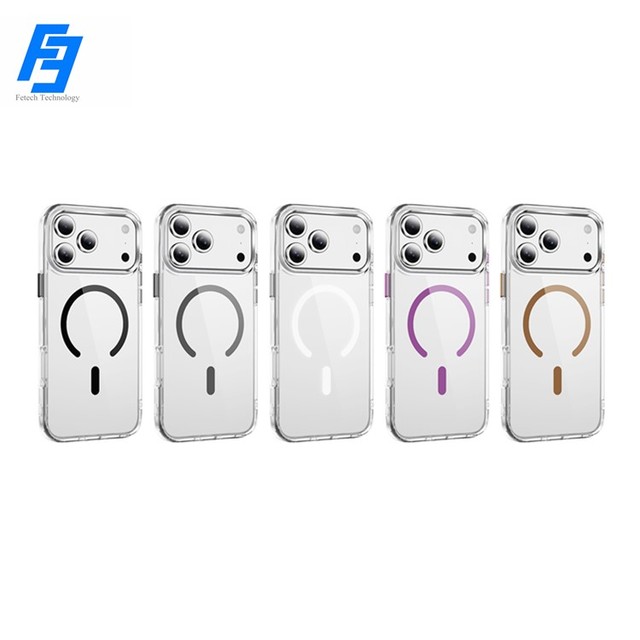 Clear Magnetic Mobile Phone Case Built-in N52 Magnetic 2.0MM PC + TPU with Metal Buttons for IPhone/Samsung/Google/Huawei/Moto