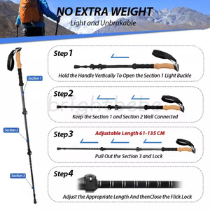 Bastón de Trekking Plegable Brightbebe con Empuñadura de EVA, Aluminio 6061/7075, Fibra de Carbono 3K, Bastón de Esquí Nórdico y Bastón de Caminata - Product Image 5