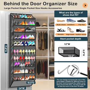 Organizador de Zapatos Plegable de Gran Tamaño para Puerta, Moderno, con Bolsillos Profundos, de Tela No Tejida, para Montar en la Pared, Ahorra Espacio - Product Image 3