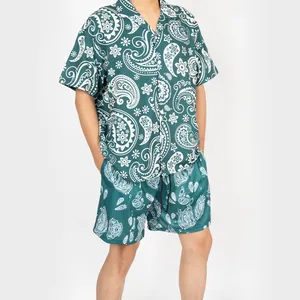 Летняя рубашка с принтом Бандана и шортами, Мужская одежда, комплект с индивидуальным принтом пейсли, Мужская одежда, комплекты футболок