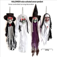Cabeza de Fantasma Colgante Animada de Halloween: Esqueleto, Zombi, Bruja, Vampiro, Monja - Accesorio de Terror Luminoso Activado